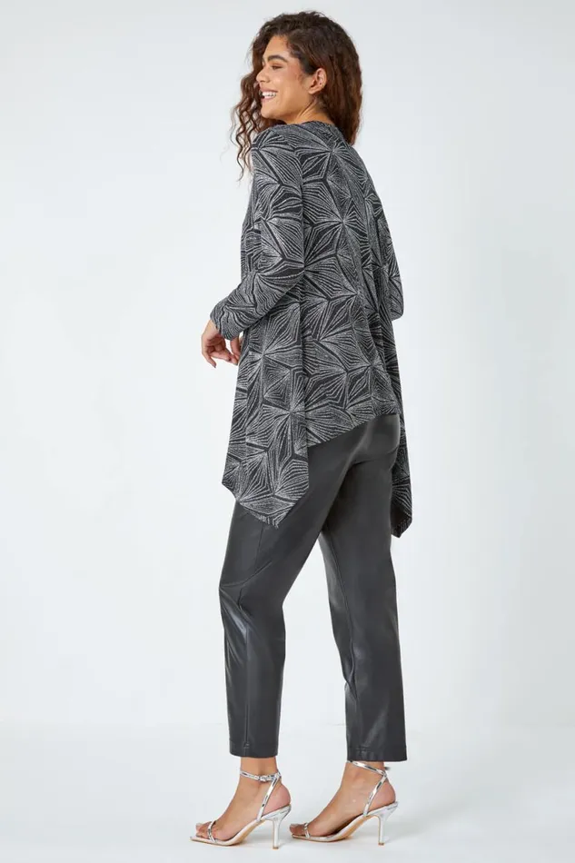 Silver Geometric Sparkle Embellished Kimono Women Roman Tops
