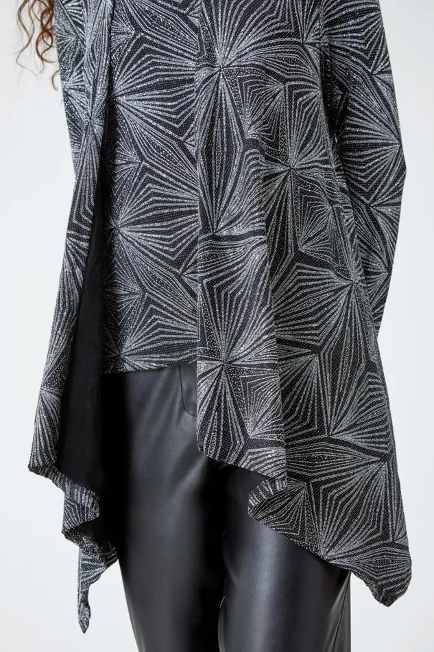 Silver Geometric Sparkle Embellished Kimono Women Roman Tops