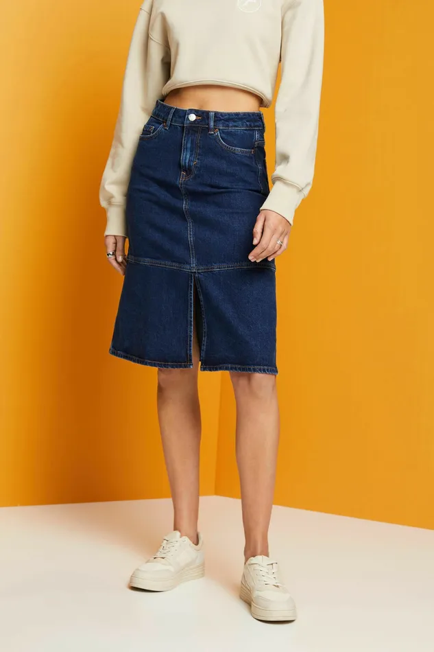 Skirts Shorts Women Esprit KneeLength Denim Skirt Blue Medium Washed