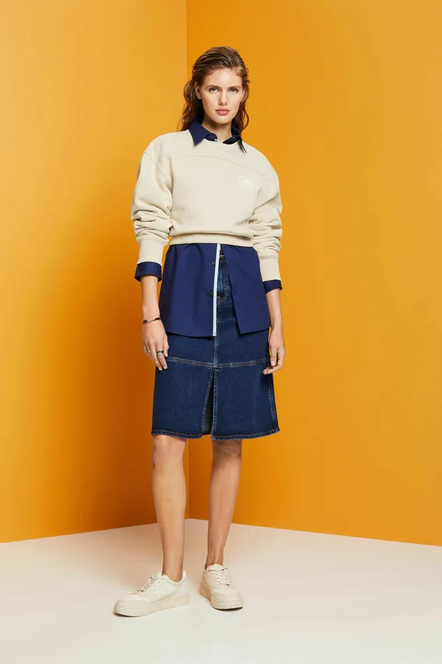Skirts Shorts Women Esprit KneeLength Denim Skirt Blue Medium Washed