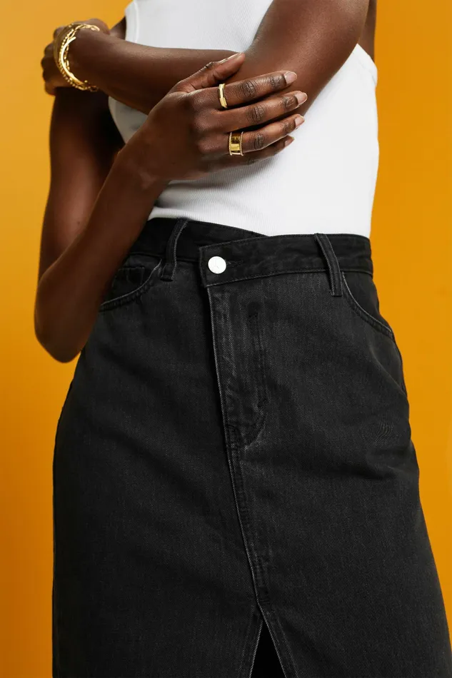 Skirts Shorts Women Esprit Midi Skirt With An Asymmetric Waistband Black Medium Washed