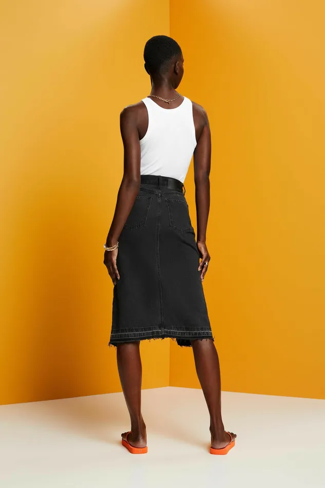 Skirts Shorts Women Esprit Midi Skirt With An Asymmetric Waistband Black Medium Washed