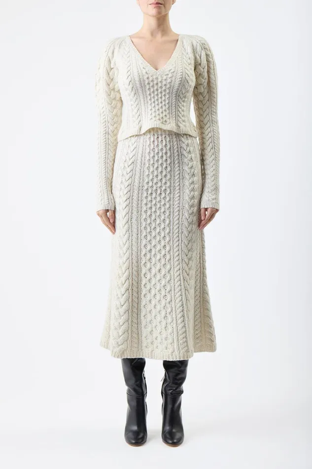 Skirts Women Gabriela Hearst Callum Knit Midi Skirt In Ivory Cashmere