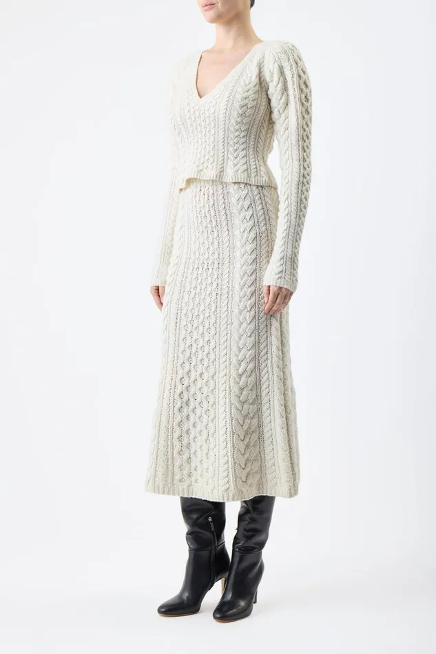 Skirts Women Gabriela Hearst Callum Knit Midi Skirt In Ivory Cashmere