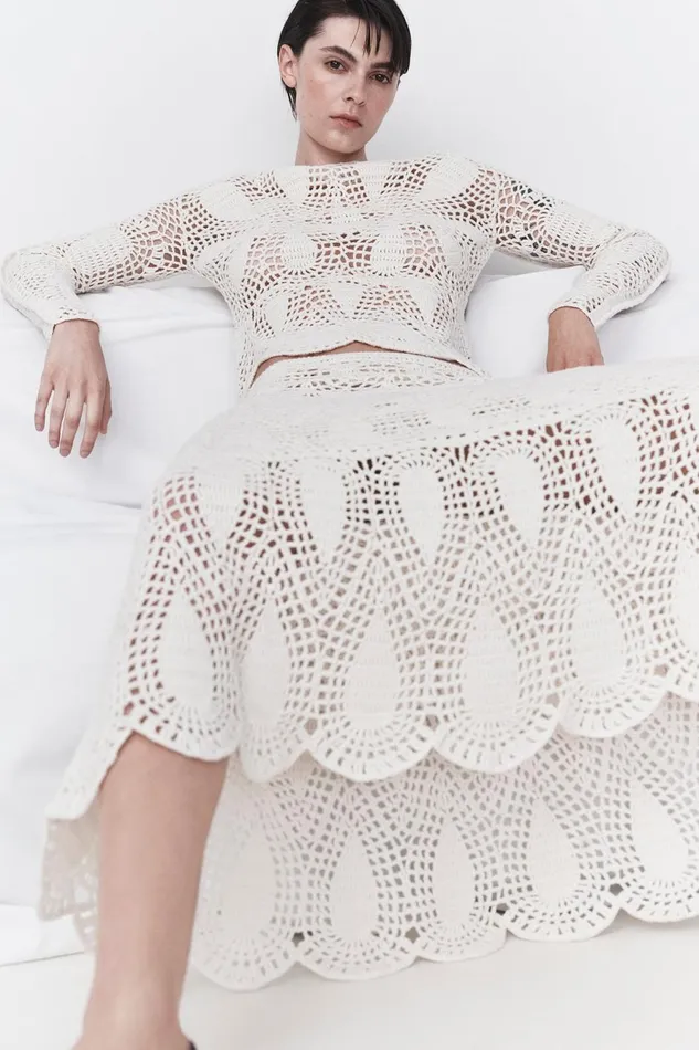 Skirts Women Gabriela Hearst Cleo Crochet Maxi Skirt In Ivory Wool Cashmere