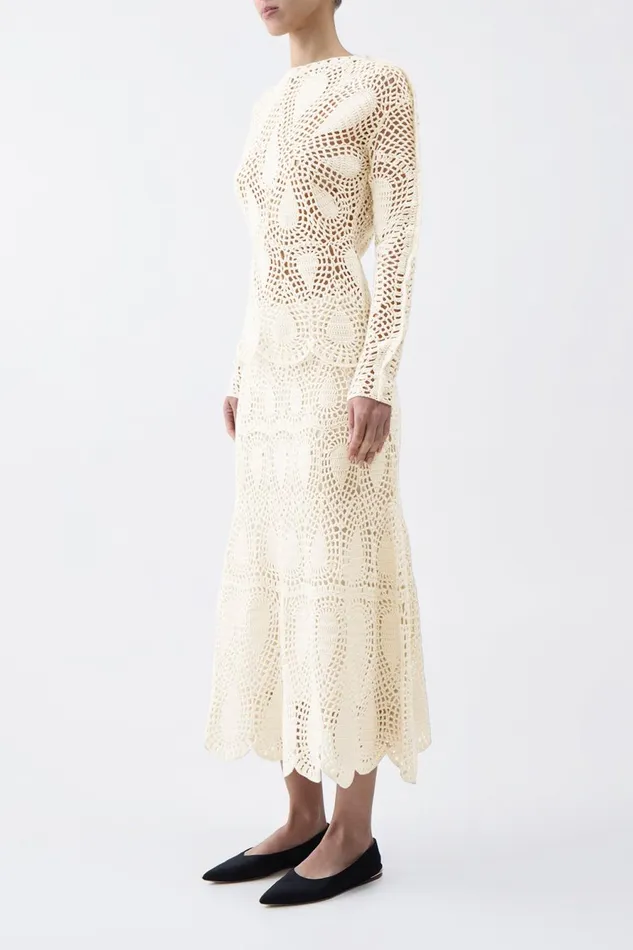 Skirts Women Gabriela Hearst Cleo Crochet Maxi Skirt In Ivory Wool Cashmere