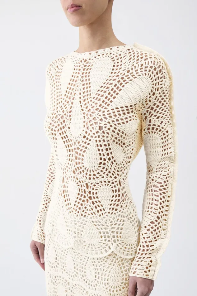 Skirts Women Gabriela Hearst Cleo Crochet Maxi Skirt In Ivory Wool Cashmere