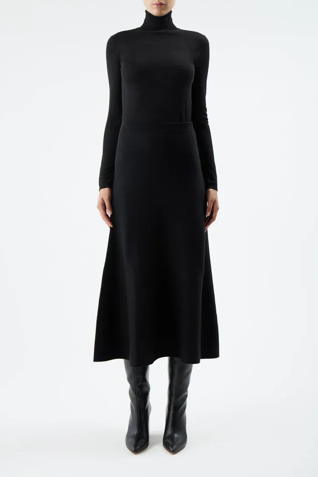 Skirts Women Gabriela Hearst Freddie Knit Midi Skirt In Black Merino Wool Cashmere