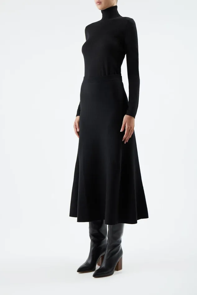 Skirts Women Gabriela Hearst Freddie Knit Midi Skirt In Black Merino Wool Cashmere