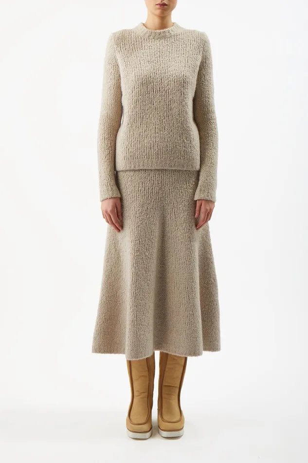 Skirts Women Gabriela Hearst Pablo Knit Midi Skirt In Oatmeal Cashmere Silk Boucle