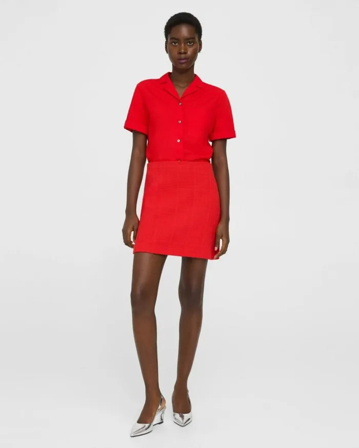 Skirts Women Theory HighWaisted Mini Skirt In Cotton Tweed Grenadine