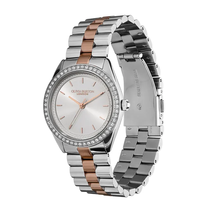 Sports Luxe Watches Women 34mm Bejewelled Silver and Two Tone Bracelet Watch Olivia Burton