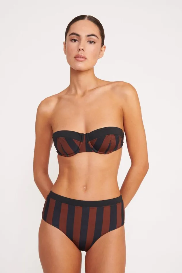 STAUD Bikinis STAUD DEVON HIGH RISE BIKINI BOTTOM BLACK TAN SEASHORE STRIPE 8211 Women STAUD Bikinis STAUD DEVON HIGH RISE BIKINI BOTTOM BLACK TAN SEASHORE STRIPE 8211 Women