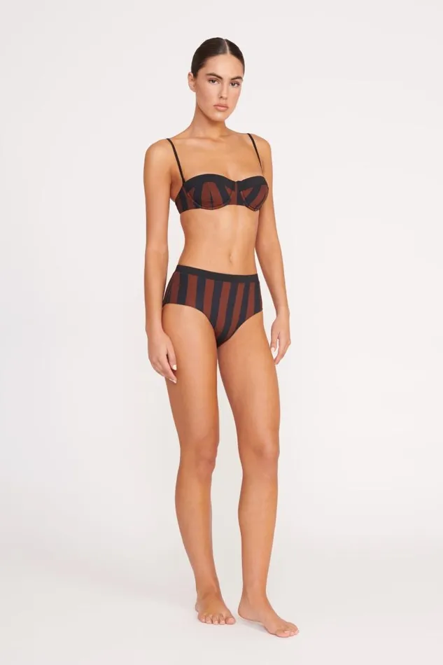 STAUD Bikinis STAUD DEVON HIGH RISE BIKINI BOTTOM BLACK TAN SEASHORE STRIPE 8211 Women STAUD Bikinis STAUD DEVON HIGH RISE BIKINI BOTTOM BLACK TAN SEASHORE STRIPE 8211 Women