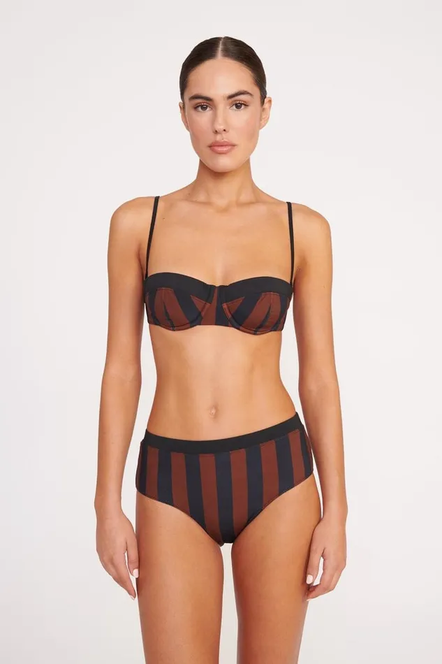 STAUD Bikinis STAUD JO BALCONETTE BIKINI TOP BLACK TAN SEASHORE STRIPE 8211 Women