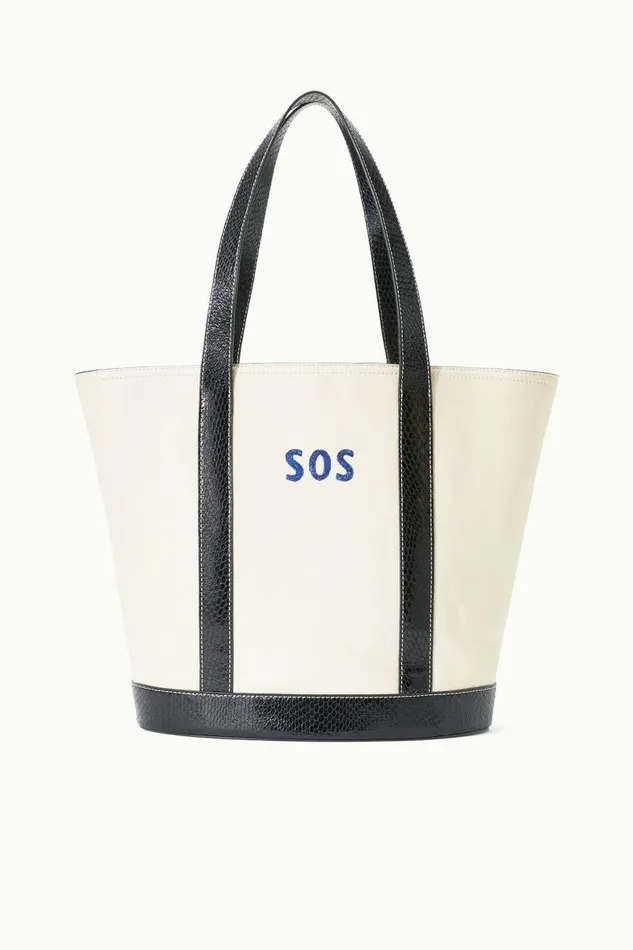 STAUD Totes STAUD CUSTOM MONOGRAM ALLORA TOTE CREAM BLACK 8211 Women