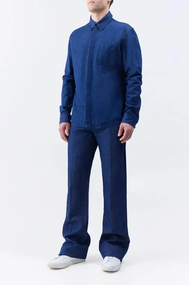 Suits Men Gabriela Hearst Cholul Shirt In Recycled Cotton Linen Denim