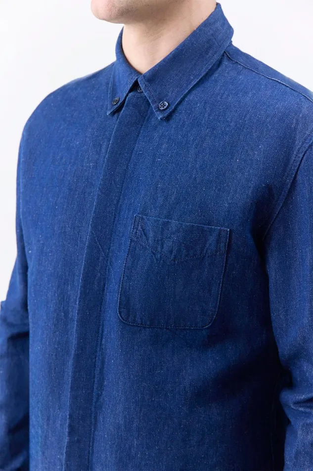 Suits Men Gabriela Hearst Cholul Shirt In Recycled Cotton Linen Denim