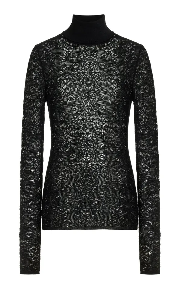 Suits Women Gabriela Hearst Meret Pointelle Knit Turtleneck In Black Merino Wool