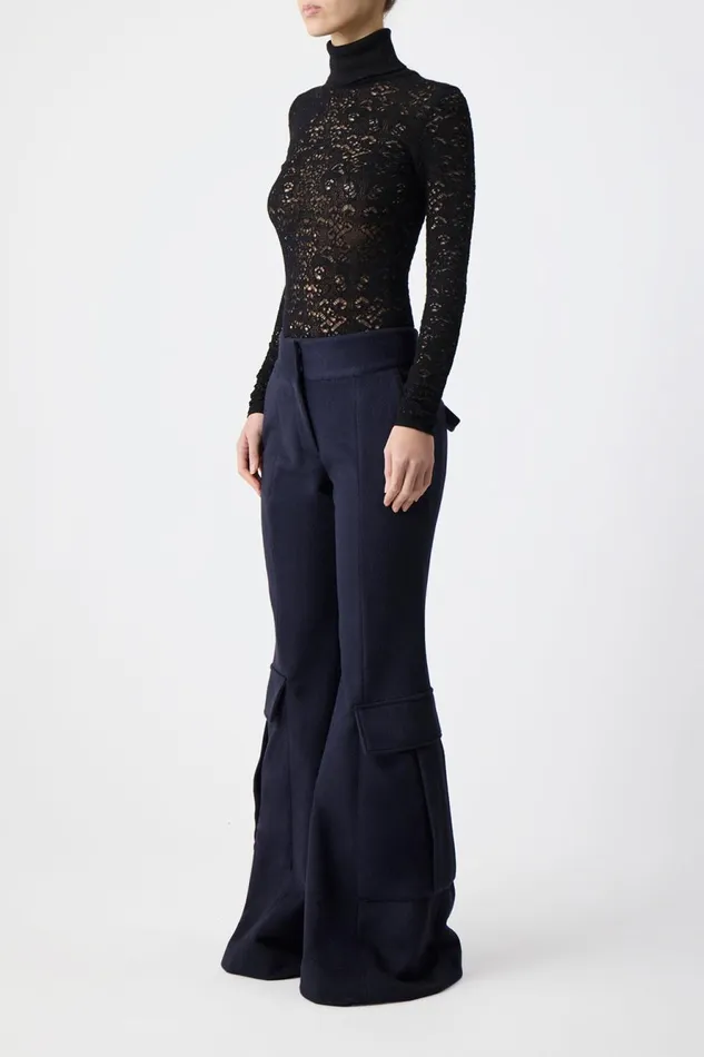 Suits Women Gabriela Hearst Meret Pointelle Knit Turtleneck In Black Merino Wool