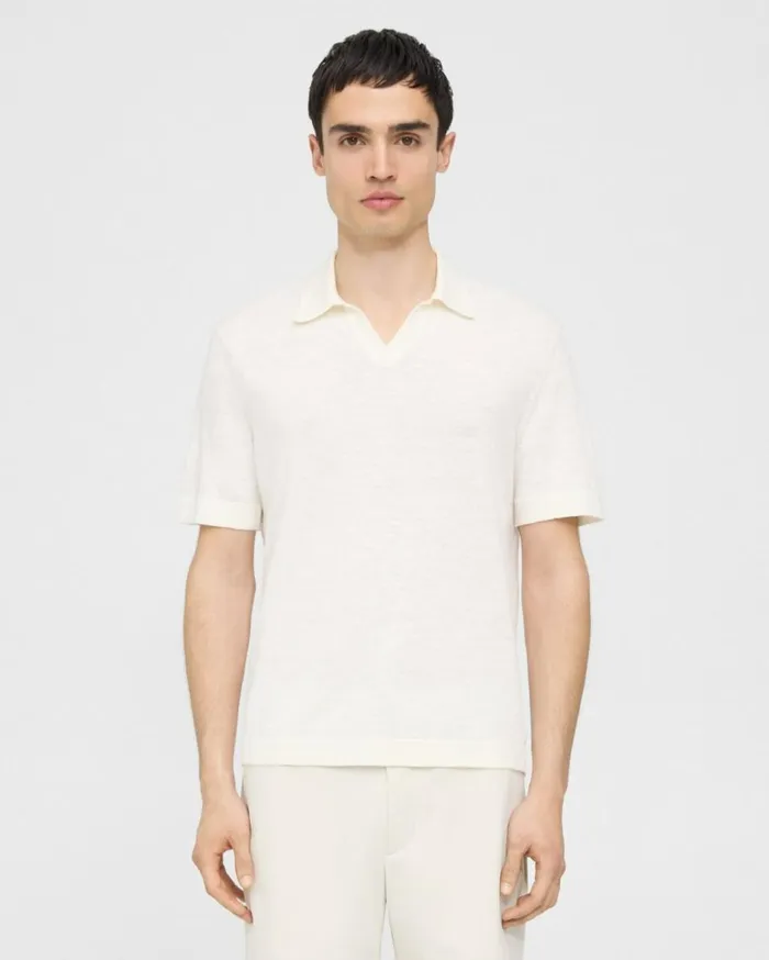 Sweaters Cardigans Men Theory Brenan Polo Shirt In CottonLinen White
