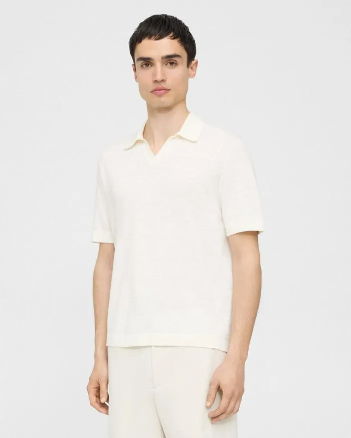 Sweaters Cardigans Men Theory Brenan Polo Shirt In CottonLinen White Sweaters Cardigans Men Theory Brenan Polo Shirt In CottonLinen White