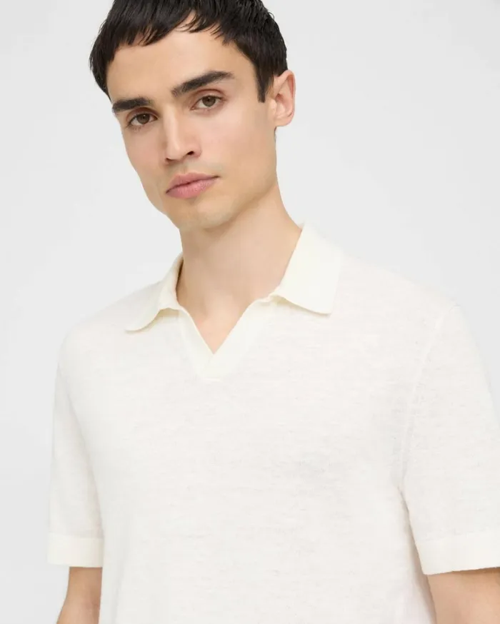 Sweaters Cardigans Men Theory Brenan Polo Shirt In CottonLinen White Sweaters Cardigans Men Theory Brenan Polo Shirt In CottonLinen White
