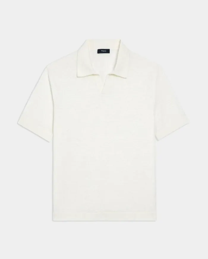 Sweaters Cardigans Men Theory Brenan Polo Shirt In CottonLinen White Sweaters Cardigans Men Theory Brenan Polo Shirt In CottonLinen White