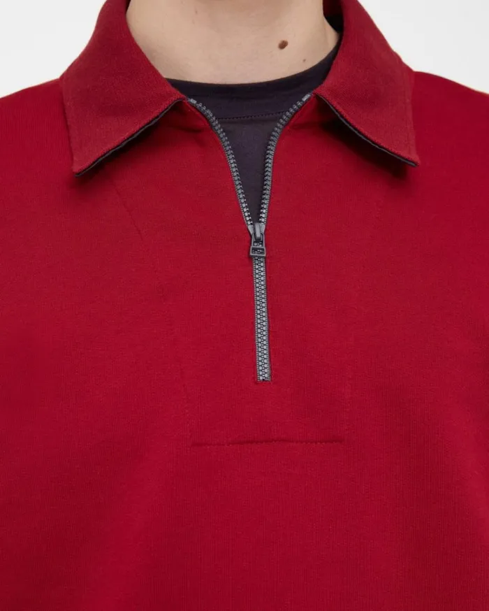 Sweaters Cardigans Men Theory QuarterZip Polo Sweater In Terry Cotton Ruby Sweaters Cardigans Men Theory QuarterZip Polo Sweater In Terry Cotton Ruby