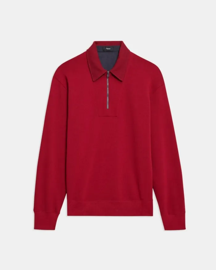 Sweaters Cardigans Men Theory QuarterZip Polo Sweater In Terry Cotton Ruby Sweaters Cardigans Men Theory QuarterZip Polo Sweater In Terry Cotton Ruby