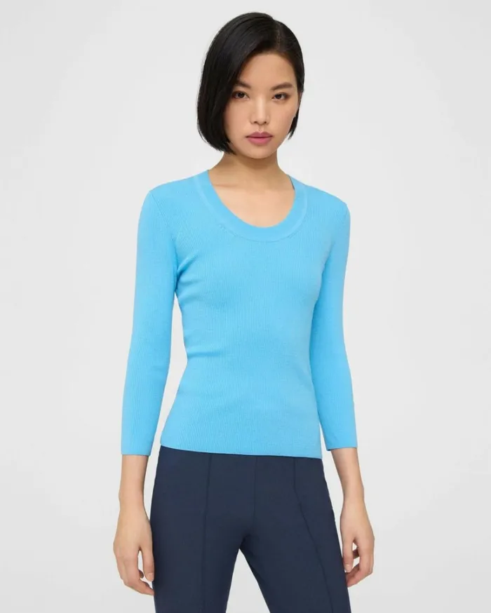 Sweaters Cardigans Women Theory Scoop Neck Sweater In Regal Wool Carolina Blue