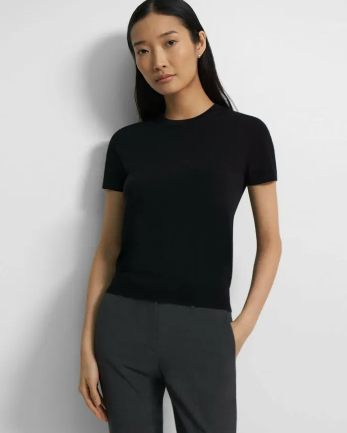 Sweaters Cardigans Women Theory ShortSleeve Sweater In Regal Wool Black