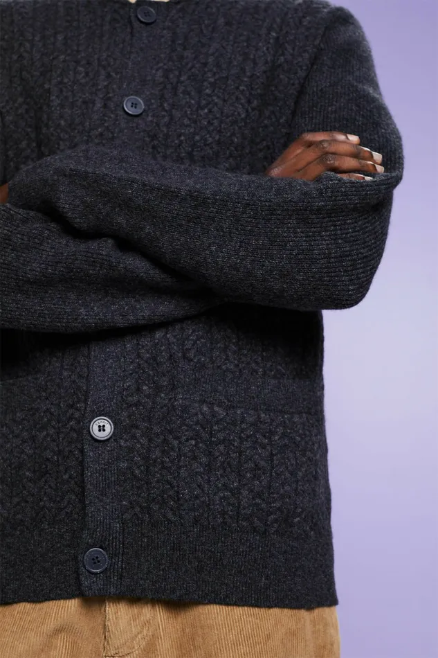 Sweaters Men Esprit Cable Knit Bomber Cardigan Black