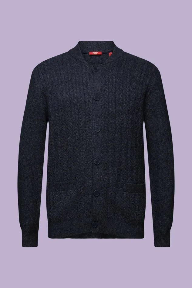 Sweaters Men Esprit Cable Knit Bomber Cardigan Black