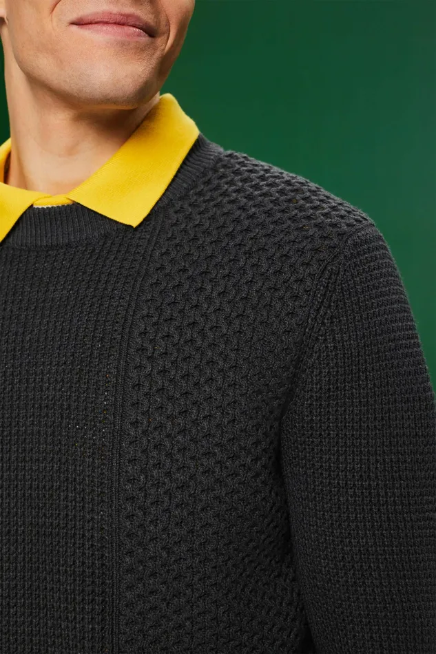 Sweaters Men Esprit CableKnit Crewneck Sweater Dark Grey