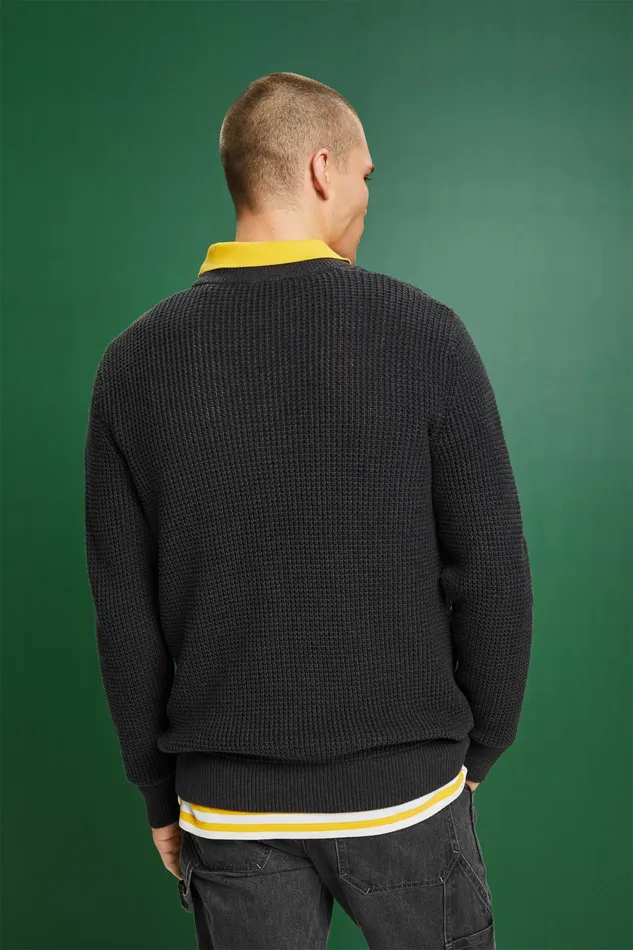 Sweaters Men Esprit CableKnit Crewneck Sweater Dark Grey