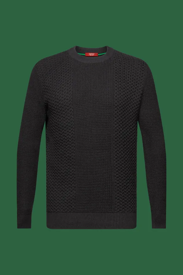 Sweaters Men Esprit CableKnit Crewneck Sweater Dark Grey