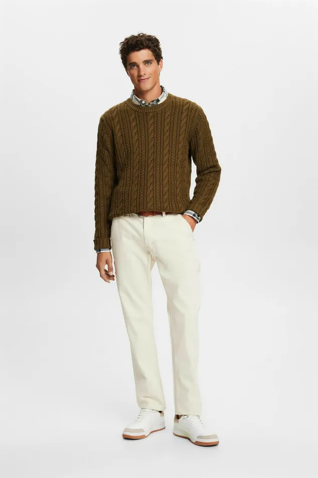 Sweaters Men Esprit Cotton Cable Knit Jumper Dark Khaki