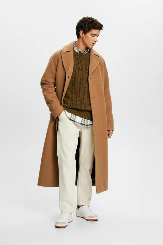Sweaters Men Esprit Cotton Cable Knit Jumper Dark Khaki