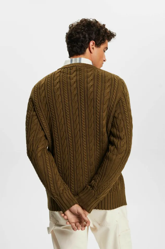 Sweaters Men Esprit Cotton Cable Knit Jumper Dark Khaki