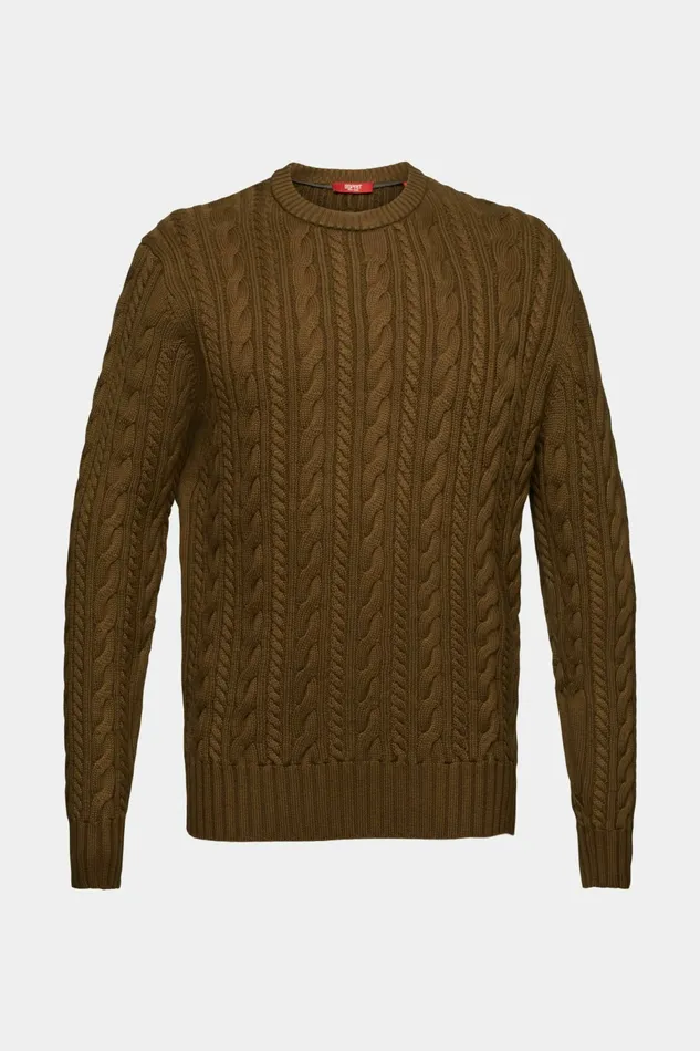 Sweaters Men Esprit Cotton Cable Knit Jumper Dark Khaki