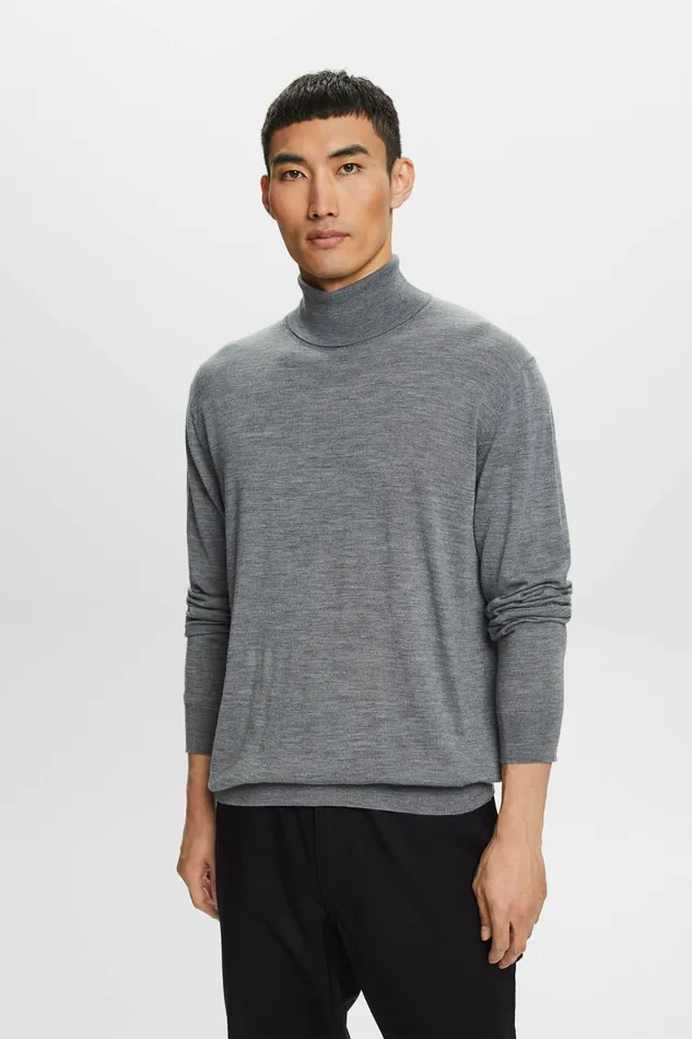 Sweaters Men Esprit Merino Wool Turtleneck Sweater Grey