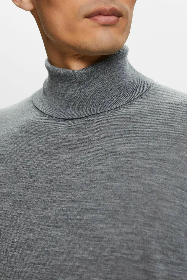 Sweaters Men Esprit Merino Wool Turtleneck Sweater Grey