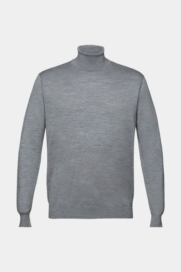 Sweaters Men Esprit Merino Wool Turtleneck Sweater Grey