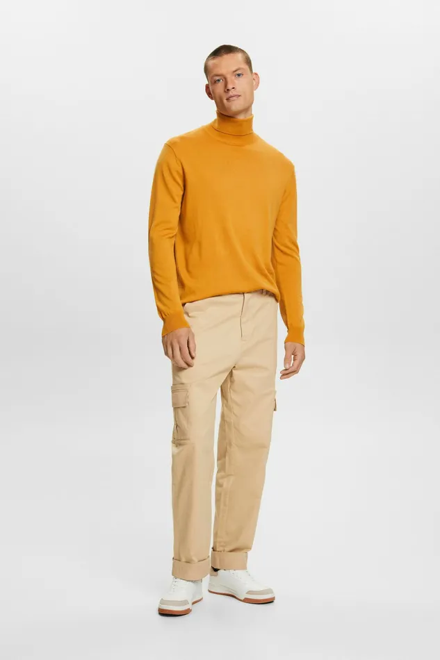 Sweaters Men Esprit Merino Wool Turtleneck Sweater Honey Yellow