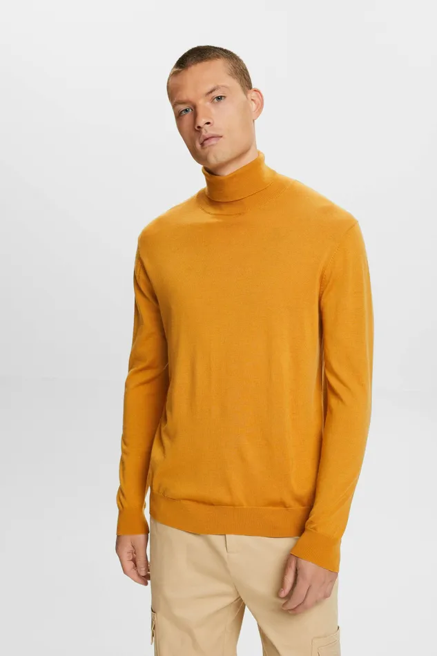 Sweaters Men Esprit Merino Wool Turtleneck Sweater Honey Yellow
