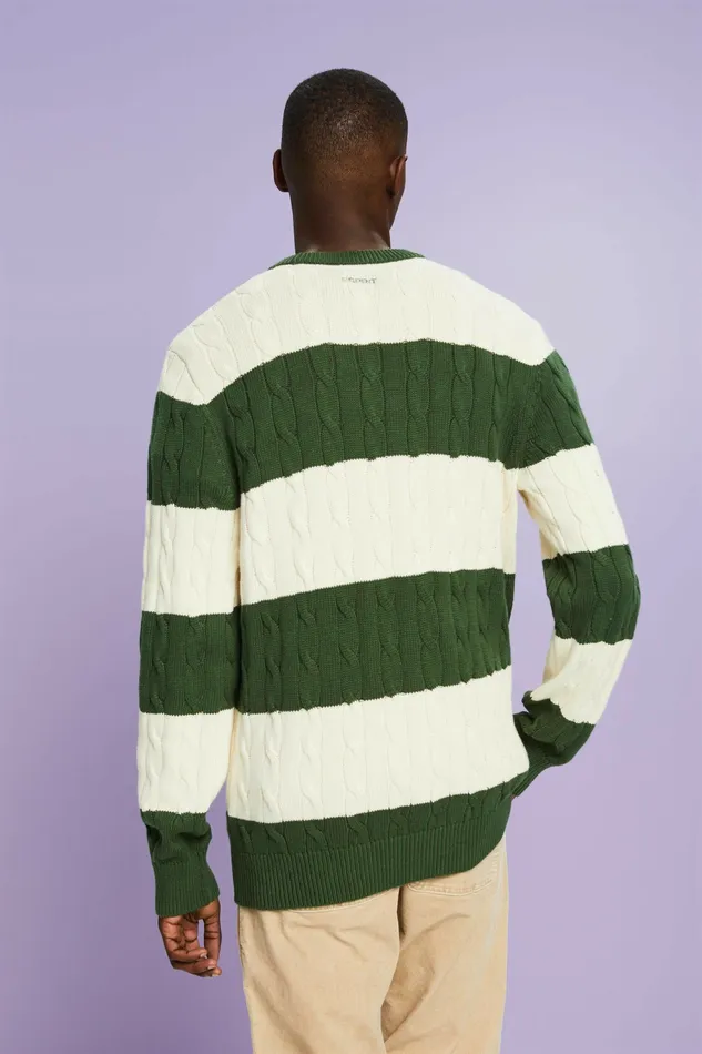 Sweaters Men Esprit Striped Cable Knit Sweater Off White