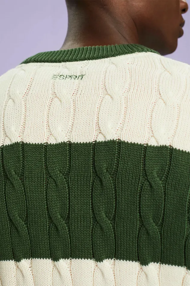 Sweaters Men Esprit Striped Cable Knit Sweater Off White
