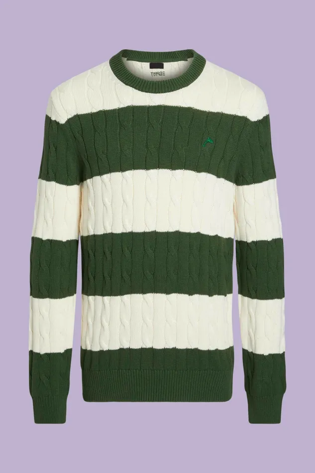 Sweaters Men Esprit Striped Cable Knit Sweater Off White