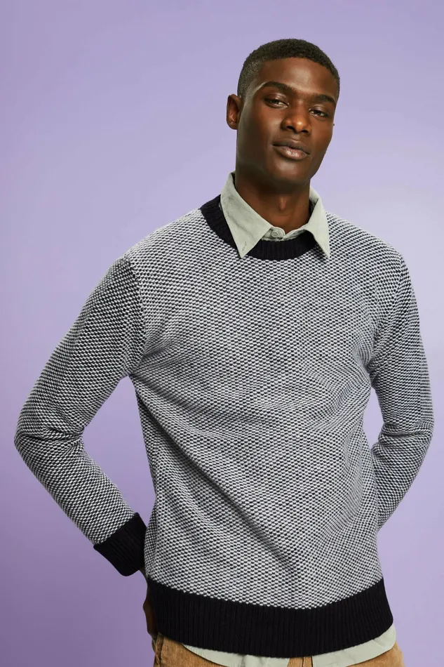 Sweaters Men Esprit Structured Wool Crewneck Sweater Black